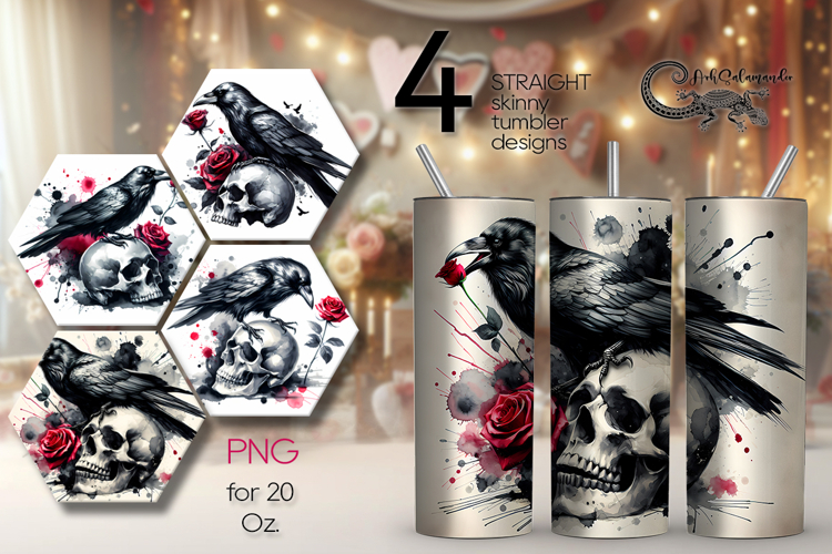 Gothic Skulls | 4 Halloween Skinny tumbler designs PL
