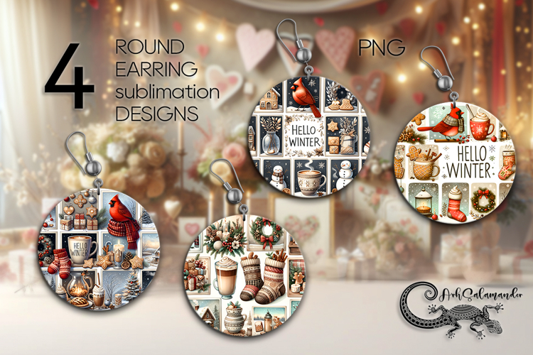Christmas vibes | winter Round earring Sublimation design