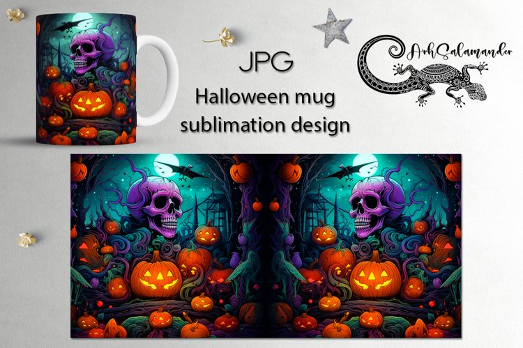 Bright Halloween | Hand drawn Sublimation Mug design, PLUS
