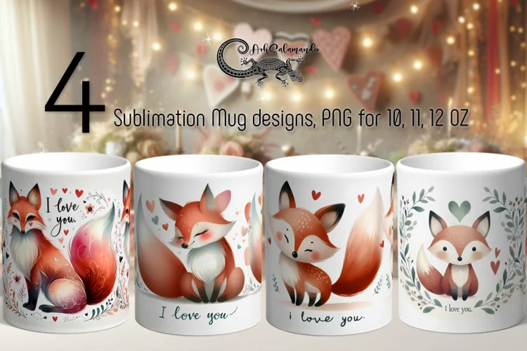 Valentine fox | 4 love mug sublimation design