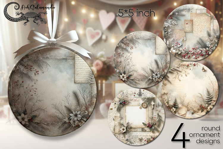 Vintage Christmas 2 | 4 Xmas round ornaments sublimation PL