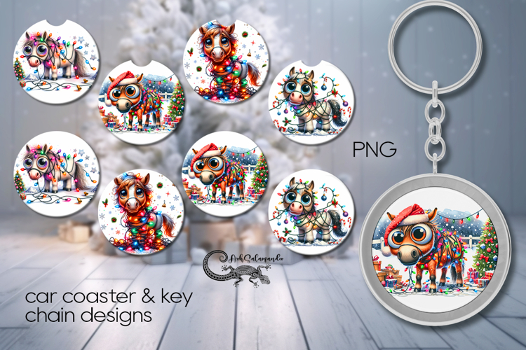 Christmas horse | 4 Car coaster & 4 key chain designs P2