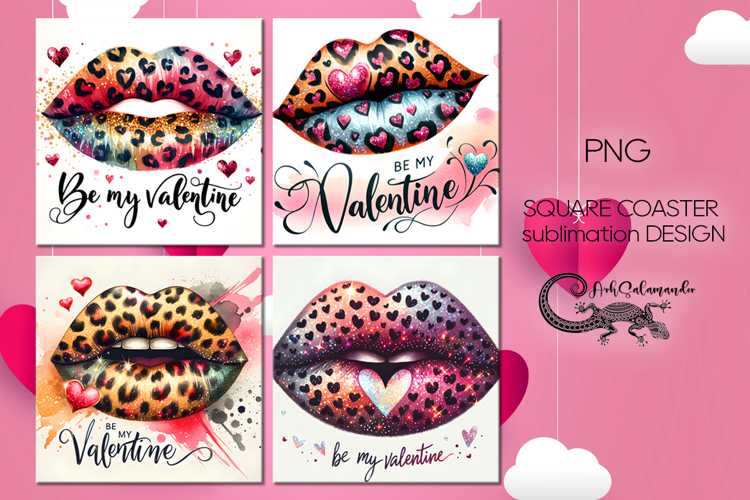Valentine lips | 4 square coaster sublimation designs