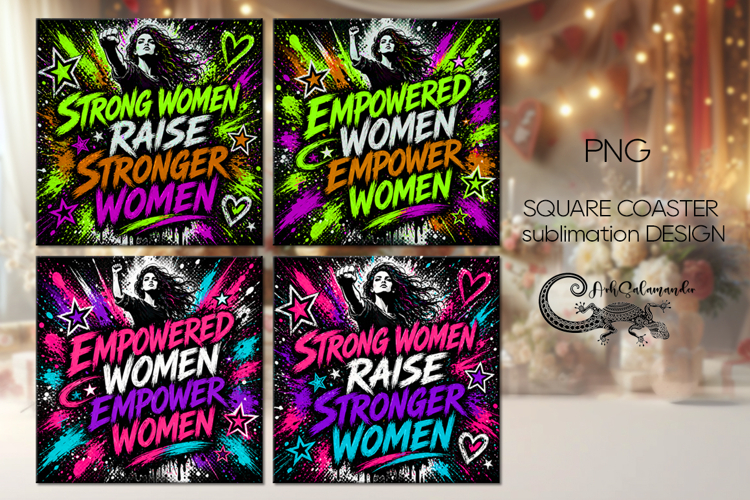 Girl Power Coaster Bundle | 4 square coasters sublimation