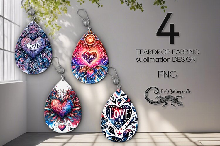 Valentine inscription | sublimation teardrop earring PL example image 1