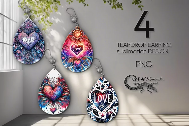 Valentine inscription | sublimation teardrop earring PL