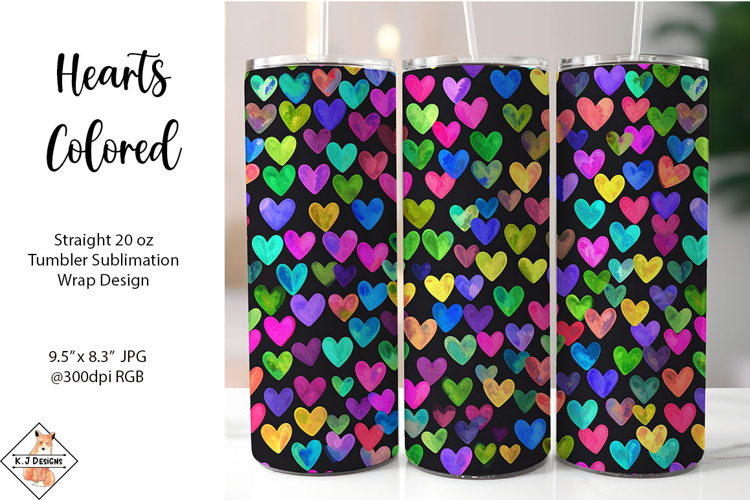 Hearts Colored Sublimation Tumbler Wrap Design