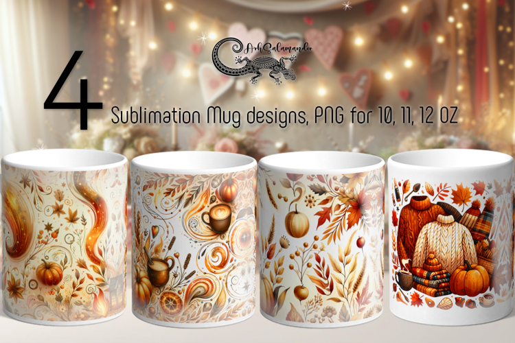 Golden Autumn | 4 Fall Sublimation Mug designs PL