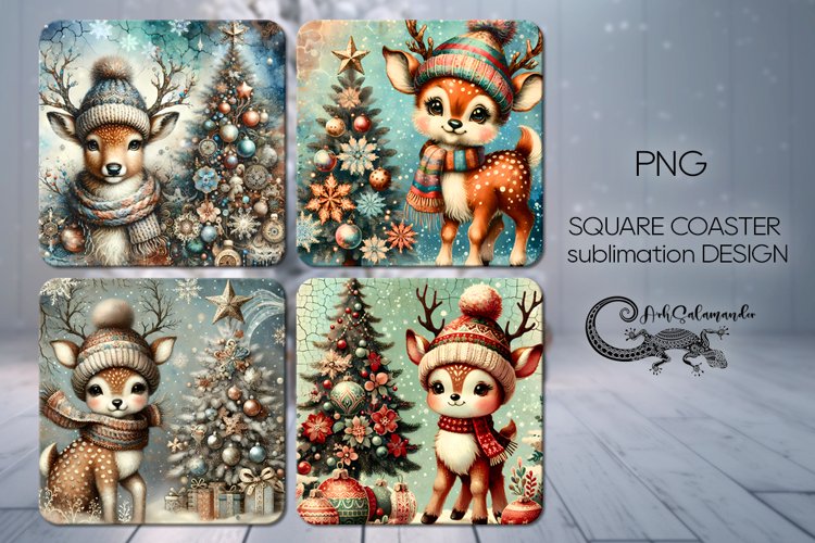 Christmas deer | square coaster sublimation design