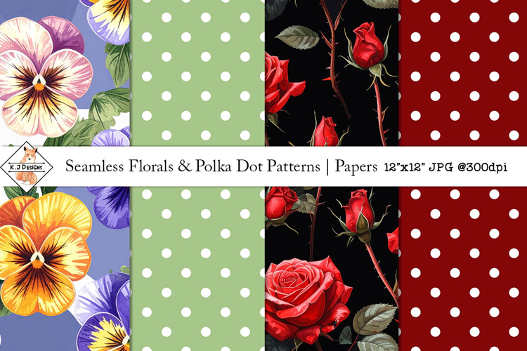 Seamless Florals & Polka Dot Patterns | Digital Papers