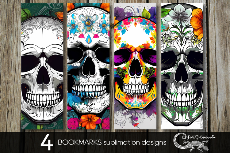 Skulls and flowers | Halloween bookmarks sublimation design