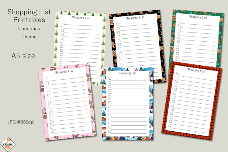 Christmas Theme Shopping List Printables A5 size example image 1