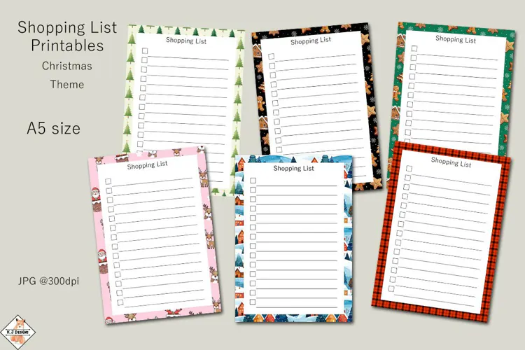 Christmas Theme Shopping List Printables A5 size