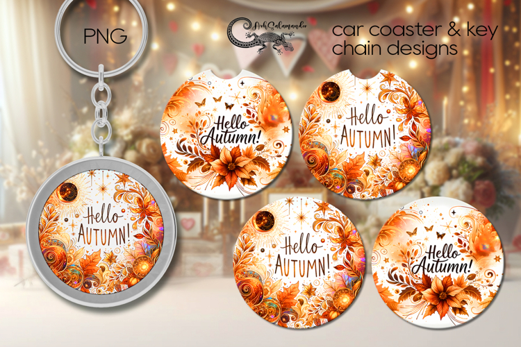 Hello Autumn | Fall Car coaster & key chain designs, PL