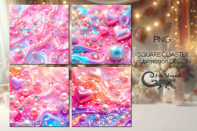Love Pearls | 4 valentine square coaster sublimation designs
