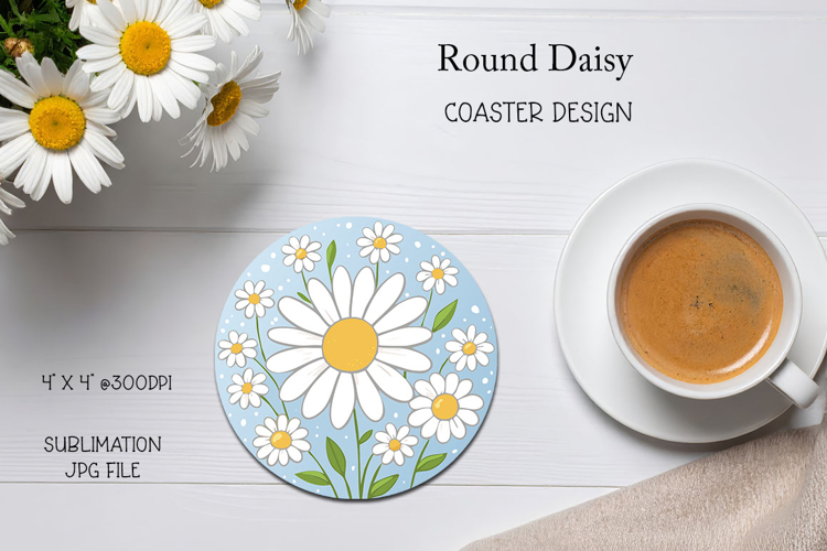 Round Daisy Coaster Sublimation Design