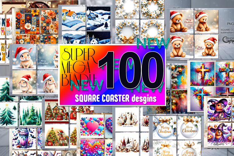 SUPER BUNDLE 2025 | 100 square coaster sublimation designs