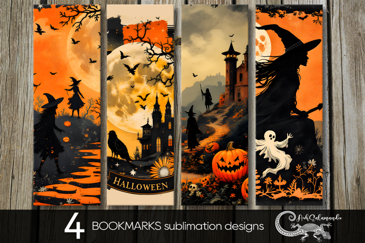 Vintage Halloween | 4 retro bookmarks sublimation designs