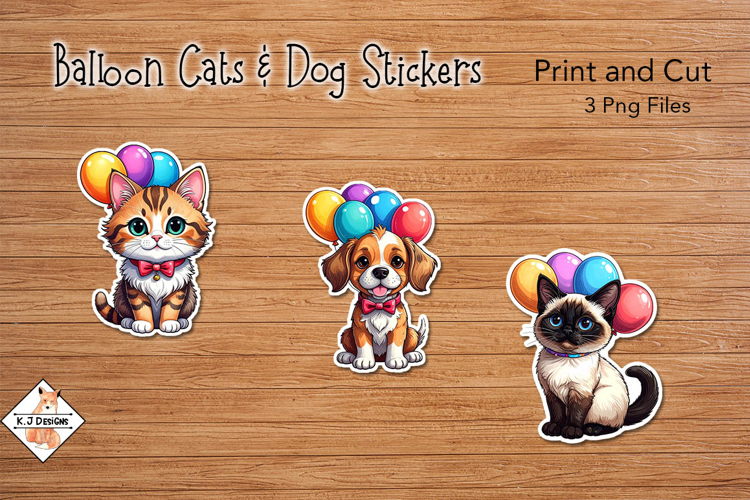 Balloon Cats & Dog Stickers | Print and Cut