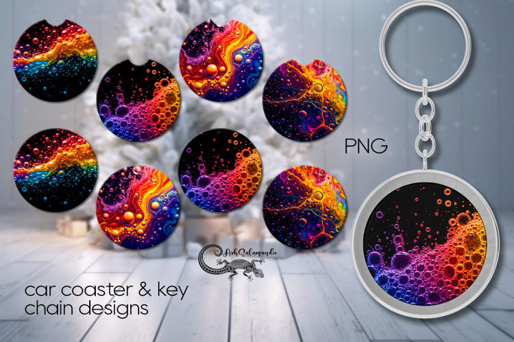 Abstract multicolor | 4 Car coaster & 4 key chain designs