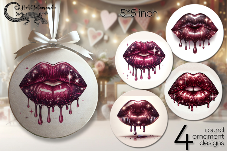 Valentine lips | 4 round ornaments sublimation designs