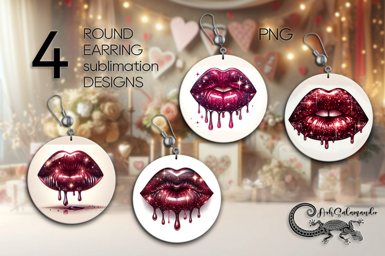 Valentine lips | 4 love round earring Sublimation designs P