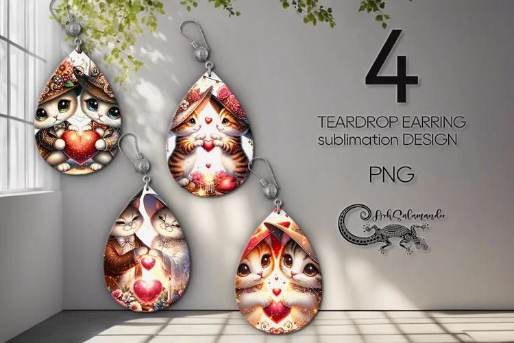 Valentine cat | sublimation teardrop earring