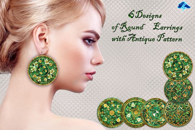 Set of earrings | 6 designs with Antique Pattern, PNG