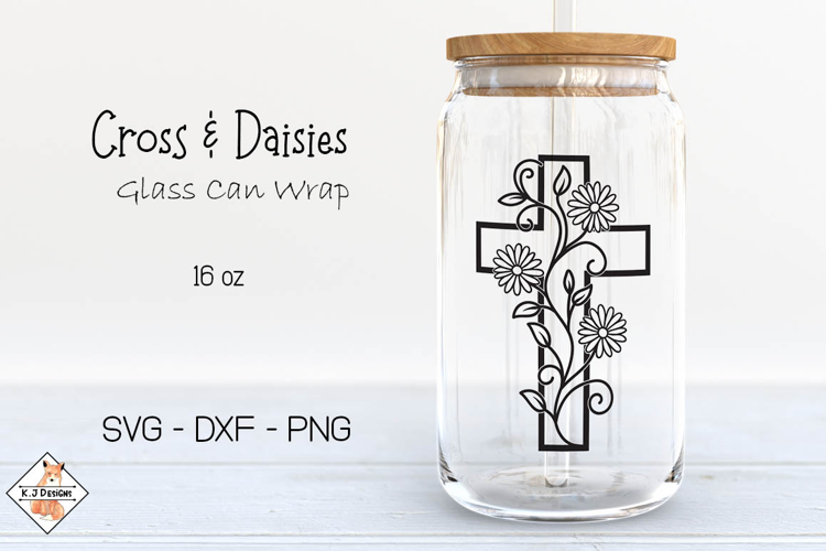 Cross & Daisies Beer Glass Can Wrap SVG