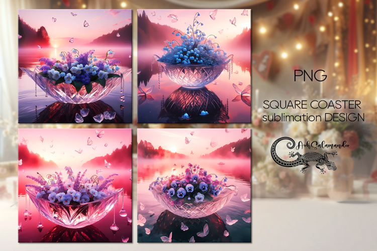 Fantasy sunset | 4 square coaster sublimation designs