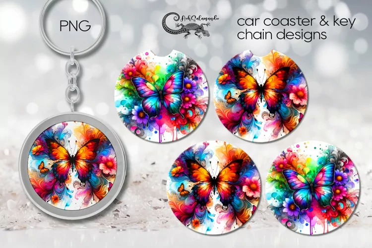Bright Butterfly | Car coaster & key chain sublimation PLUS