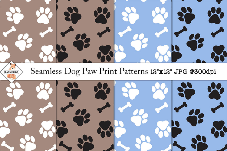 Seamless Dog Paw Print Patterns | Digital Papers