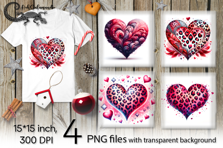 Valentine hearts | 4 PNG Sublimation designs