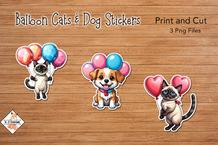Balloon Cats & Dog Stickers | Print and Cut