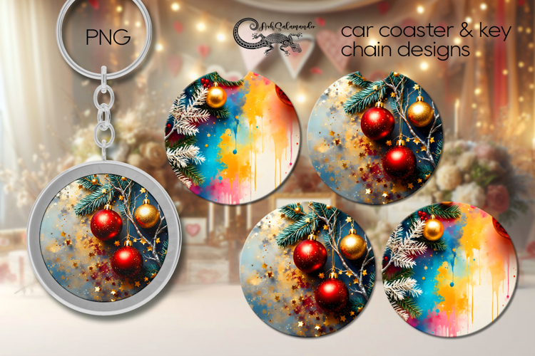 Christmas flatlay | xmas Car coaster & key chain design