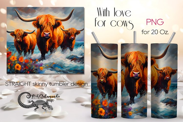 Highland cow | western Skinny tumbler sublimation design PL example image 1