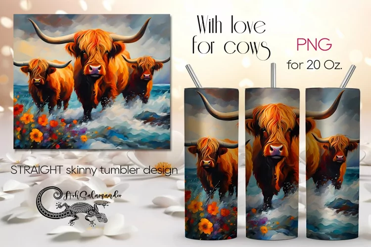 Highland cow | western Skinny tumbler sublimation design PL