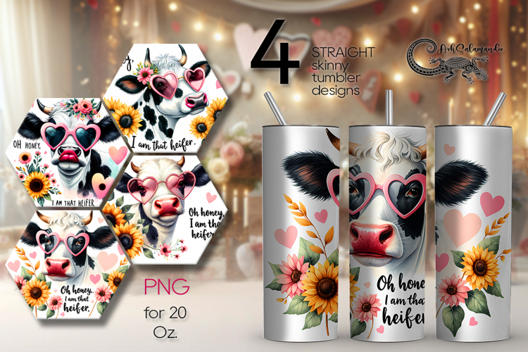 Cow with lowers | 4 western tumbler sublimation designs PL