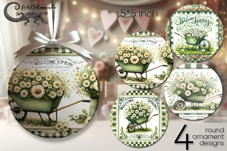 Vintage spring | 4 round ornaments sublimation designs