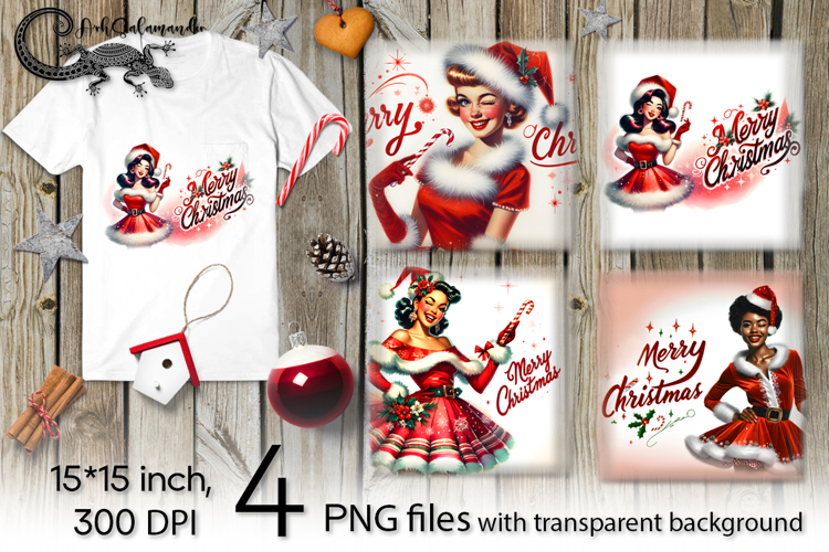Christmas Pin up Girl | 4 retro PNG Sublimation designs