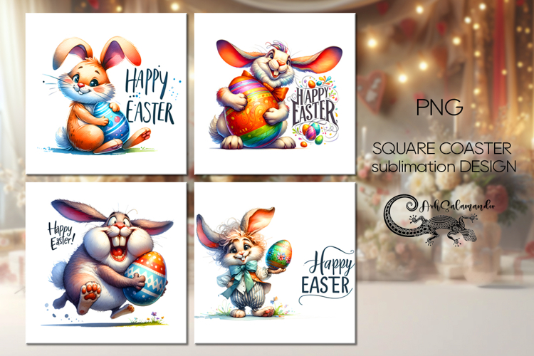 Easter rabbit | 4 square coaster sublimation designs P