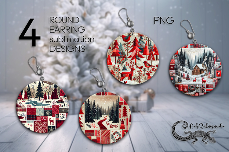 Christmas landscape | Round earring Sublimation designs PLUS
