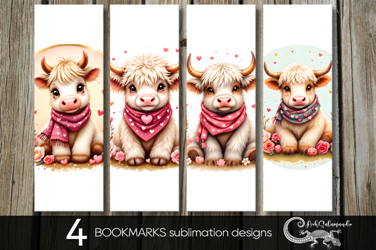 Valentine cow | 4 love bookmarks sublimation designs