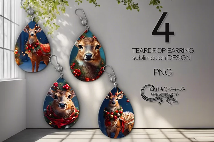 Christmas Deer | Teardrop earring Sublimation design PLUS