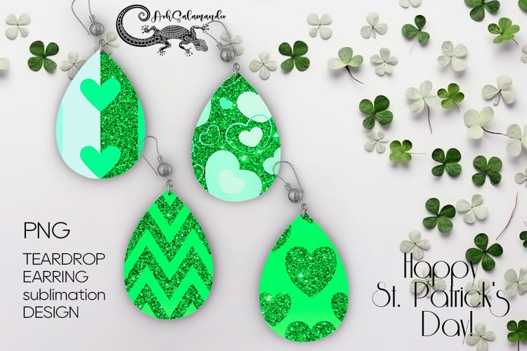 St. Patrick's day | green teardrop Earrings sublimation PLUS example image 1