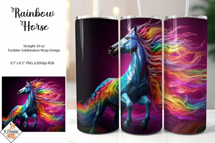 Rainbow Horse Tumbler Sublimation Wrap Design