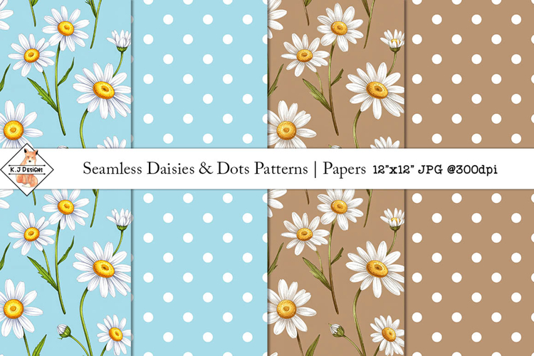 Seamless Daisies & Polka Dot Patterns | Digital Papers