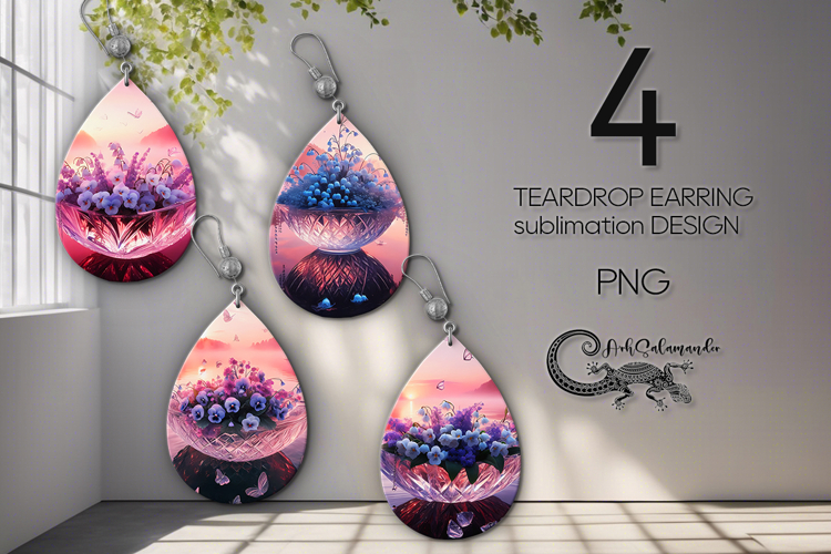 Fantasy sunset | 4 sublimation Teardrop Earring designs PL