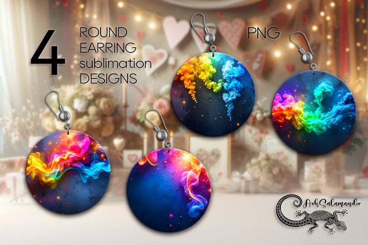 Abstract rainbow background | 4 Round earring Sublimation