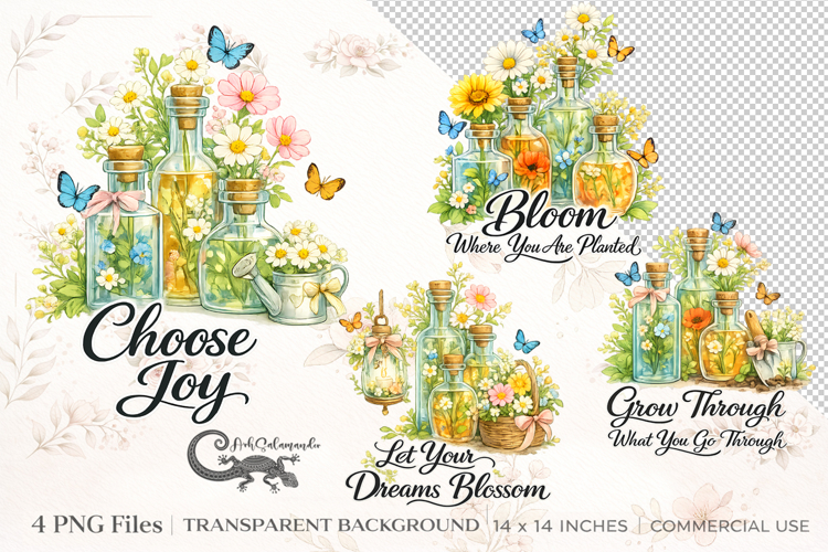 Floral Quote Bottle Clipart | 4 PNG sublimation designs